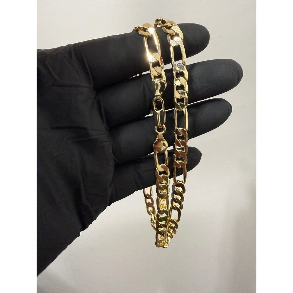 figaro necklace chain 14k gold layered 24 inch 7.5mm lobster clasp